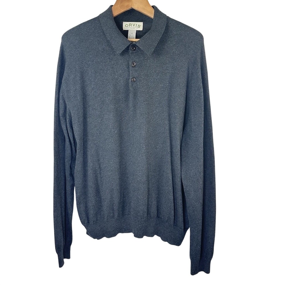 Orvis Button Sweater Cotton Silk Cashmere‎ Blend Pullover Gray Men's XXL